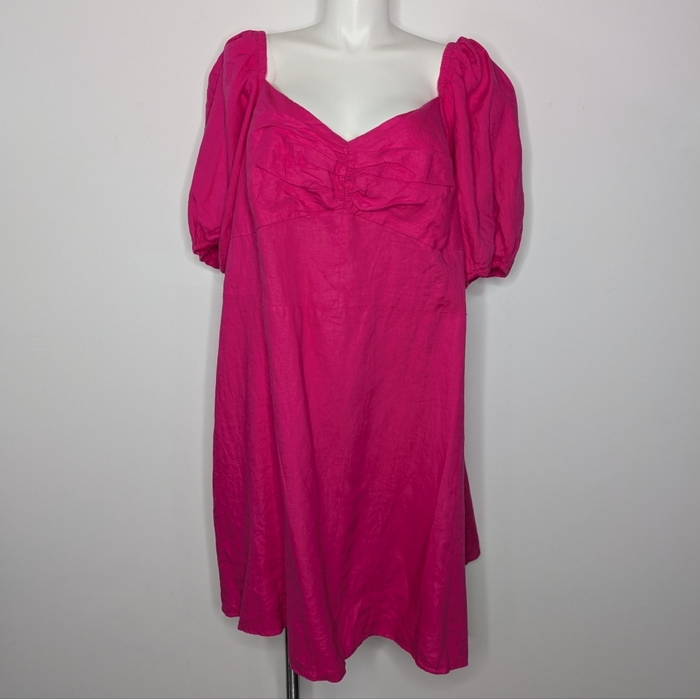 NWT The Drop Nala Pink Linen Puff Balloon Sleeve Sweetheart Neckline Dress 5X